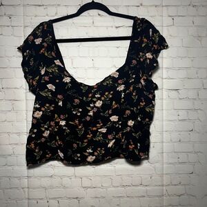 American Eagle Outfitters Womens Floral Smocked Square Neck Crop Top XXL